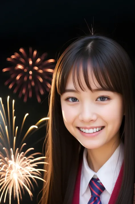 A smile、hi-school girl、While doing fireworks