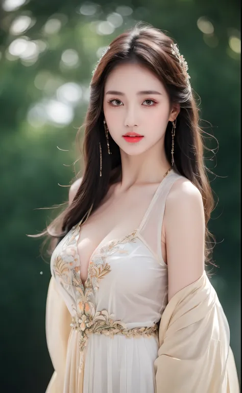 ((Best Quality, 8k, Masterpiece: 1.3)), Focus: 1.2, Perfect Body Beauty: 1.4, Buttocks: 1.2, ((Layered Haircut)), (Wet Clothes: 1.1), (Rain, Street:1.3), (Breasts: 1.2), (Hanfu: 1.2), Bare Shoulders, Bare Legs, Highly Detailed Face and Skin Texture, Fine E...