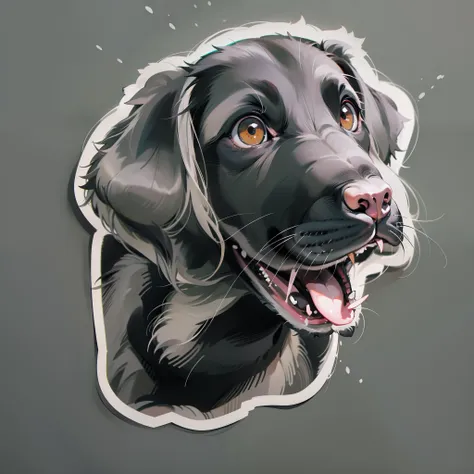 sticker, black labrador retriever, cute, puppy, , white background, 1dog,