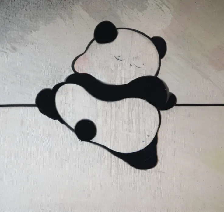 there is a panda bear sitting on a wall with a pink heart, panda panda panda, inspired by Shūbun Tenshō, panda, inspired by Kanō Naizen, sumi ink style, inspired by Kanō Mitsunobu, inspired by Tani Bunchō, zen ink, artwork in the style of z.w. gu