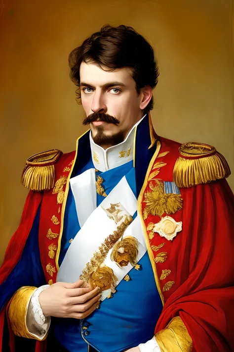 Portrait of a young emperor, drdisrespect as napoleon, caesar, villain, Blue eyes, with short golden hair, Emperors robe, empire，Ye Xiu