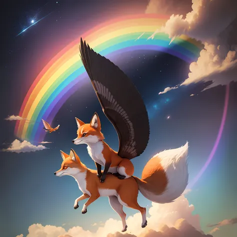 Small animals gliding on a rainbow、foxes --auto