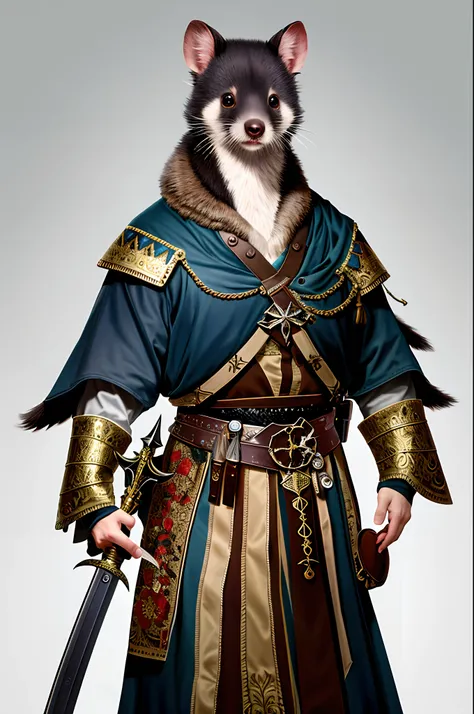 Top image quality、"Create cute creature masterpieces with inspired ultra-detailed concept art. Bring your imagination to life", （Tasmanian devil）, high detal, 8K、Top image quality、Dress up as a hunter of medieval Europe、Carrying a long sword on his back、