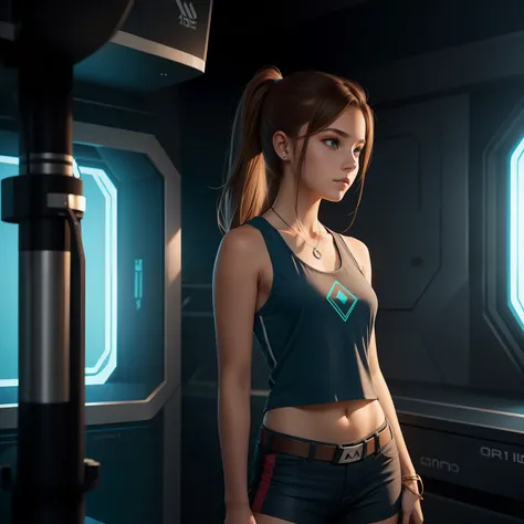 Teen woman wearing a element chart tank top, concept art, 4k