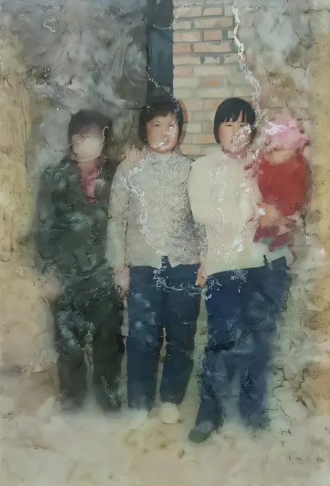 Improve the clarity of the entire picture，Restore the faces of the three people and the baby in the picture on the left，Fix the background part behind the left side