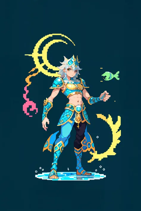 (obra-prima, qualidade superior, melhor qualidade), pixel, pixel art, fishboy, atlantean armor, d&d