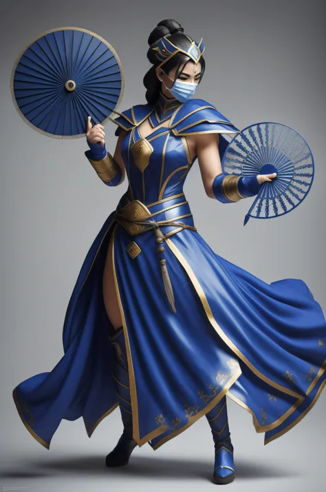 a woman in a blue outfit holding a steel fan weapon, a statue inspired by Fan Kuan, trending on Artstation, sōsaku hanga, kitana from mortal kombat, character from mortal kombat, mk ninja, render of mirabel madrigal, fighting game character, video game cha...