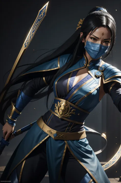 a woman in a blue outfit holding a steel fan weapon, a statue inspired by Fan Kuan, trending on Artstation, sōsaku hanga, kitana from mortal kombat, character from mortal kombat, mk ninja, render of mirabel madrigal, fighting game character, video game cha...