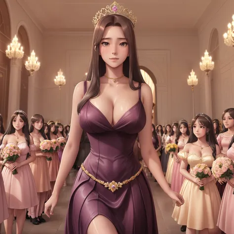 girl,princess,long wet brown hair,diamods crown,he tall,sexy pose princess,super big breast,(p cup),age 17,sad and cry detailed ...