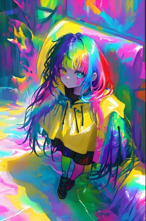 rainbow paint, a girl made entirely out of rainbow paint, entirely paint, 1girl, all rainbow paint, hdr, (intricate details, hyperdetailed:1.15),  gorgeous lighting, rainbow, paint splatter, splashes, very rainbow, very colorful, neon, paint drops, rainbow...