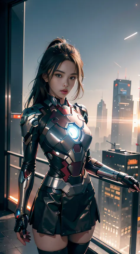 8k，realisticlying，glamorous，the is very detailed，a 20-year-old girl, a sexy and charming woman, is inspired by iron man，wearing ...