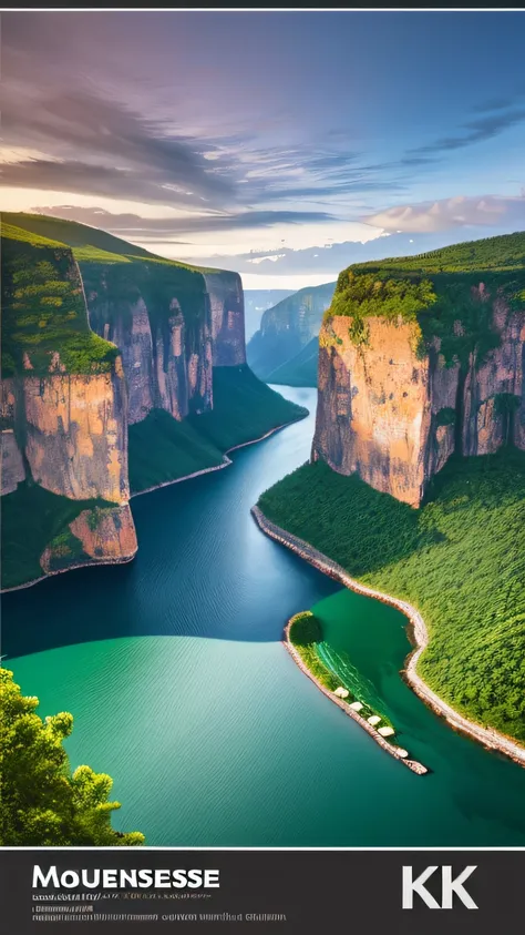 Masterpiece, ultimate quality, Cg unity 8k wallpaper, super delicate, beautiful sky and clouds, rich natural scenery, cliffs, lakes and rivers, waterfalls and flying water, beautiful green mountains, no trace of people, excellent scenery, has already won a...