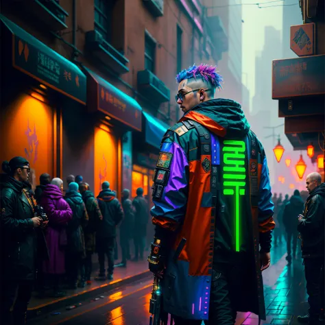 (best quality,masterpeace),full body shot,(hyperdetailed colourful),
((detailed cyberpunk man head)), 
, hdr, dramatic, cinematic lighting, trending on artstation,trending on CGSociety, professional majestic oil painting by greg rutkowski,immense detail, r...