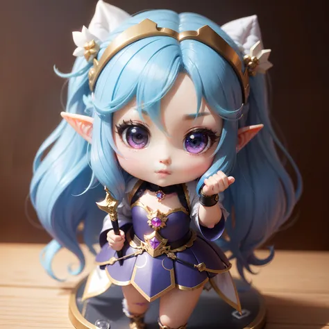 a beauty girl、soio、super high precision、accuracy、nendoroid、tchibi、Colorful hair coloring、kawaii、fanciful、the elf、holding dagger