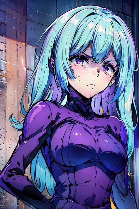 azure hair,purple eyes,disgust,bug insertion,naked