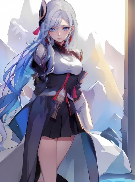 Anime girl with long white hair and blue eyes in a black dress, an anime drawing by Shitao, trending on pixiv, Fantasy art, azur lane style, Keqing from Genshin Impact, white-haired god, From Arknights, Kantai collection style, High Quality Anime Art Style...