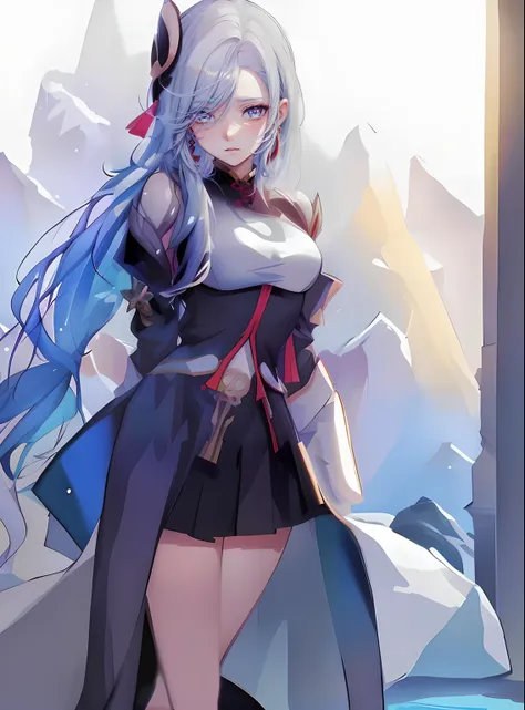 anime girl with long white hair and blue eyes in a black dress, an anime drawing by shitao, trending on pixiv, fantasy art, azur...