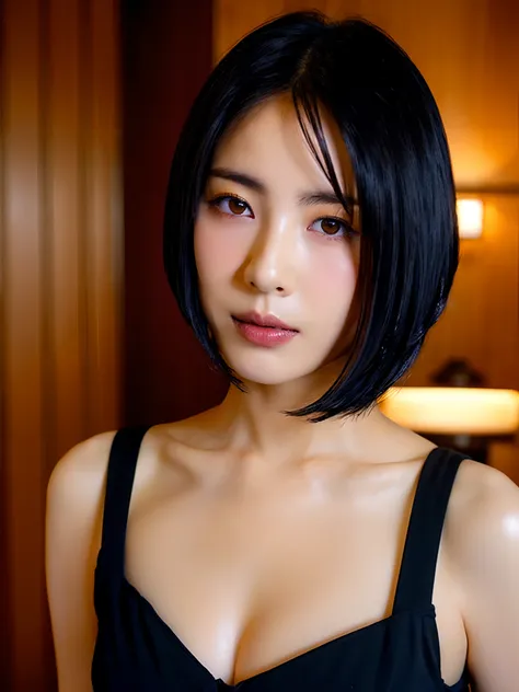 HamabeMinami beautiful woman slick wet short hair black hair side parting busty  at a japanese hotel onsen