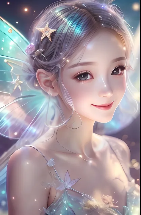 beautiful fairy with a sense of transparency､beautiful sparkling ocean、transparent feathers､kindly smile､summer background､gentl...