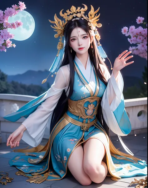 (8k, RAW photo:1.2), best quality, ultra high res,dramatic angle,(fluttered detailed color splashs), (illustration),(((1 girl))),(long hair),(rain:0.9), (head gear:1.4),There is an ancient palace beside the girl,Hanfu,(focal point),colored ink drawing,(Spl...