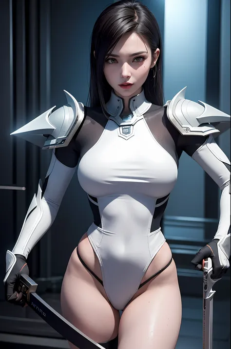 ((Best Quality)), ((Masterpiece)), (Details:1.4), 3D, Beautiful Cyberpunk Woman Image,Holding a Big Sword,HDR (High Dynamic Range),Ray Tracing,NVIDIA RTX,Super Resolution,Unreal 5,Subsurface Scattering,PBR Texturing,Post-Processing,Anisotropic Filtering,De...