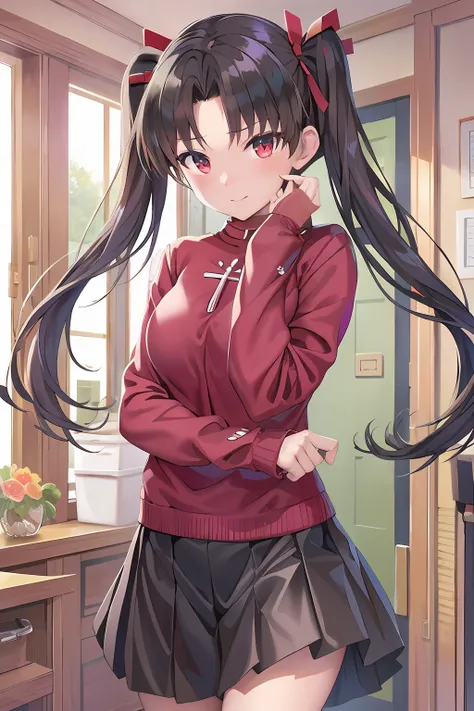 (best quality), [masterpiece], ((beautiful:0.75) cute girl:0.75), [clear and clean] pixiv (illustration), ((rintohsaka)), black ...