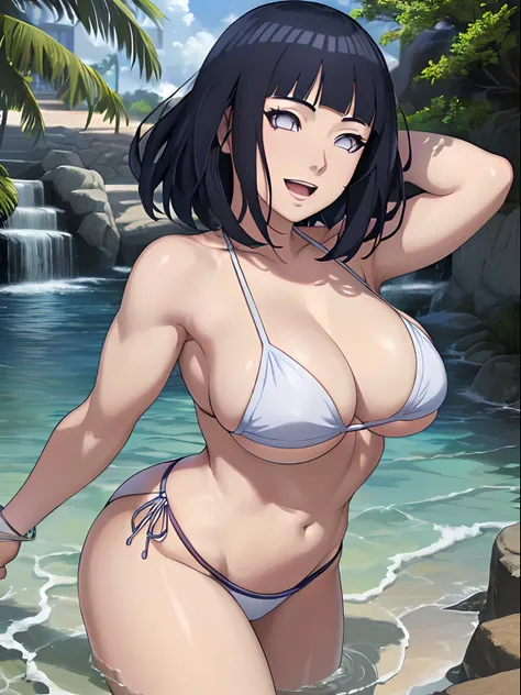 (masterpiece, 1k, anime style:1.9, (detailed anime background, big breasts, big boobs, open mouth, high color saturation, bold drawing lines, (strong arms, muscular arms, flat belly), detailed bold arm lines), strong arms, strong light on body, plain, bare...