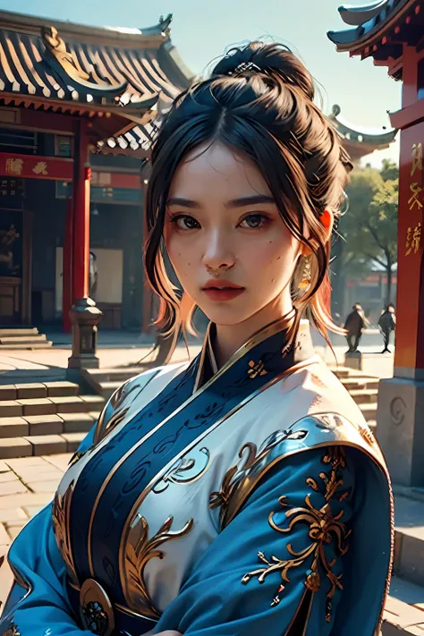 beste-Qualit, master piece, super detailed face ultra highres, (photoreallistic: 1.4), xiuxian, arme, face detailed, 1fille, solo, (cercle magique: 1.2), xiuxian, haut du corps, belle fille, corps complet, East Asian architecture, gaine, architecture, hype...