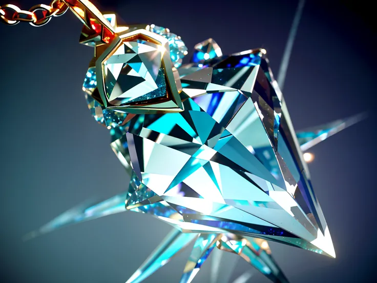 Close-up of diamond with chain, ashes crystal, Crystal Shard,   ethereal essence, vignettes, made of crystalized synapse