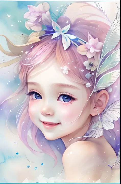 beautiful fairy with a sense of transparency､beautiful sparkling ocean、transparent feathers､kindly smile､summer background､gentl...