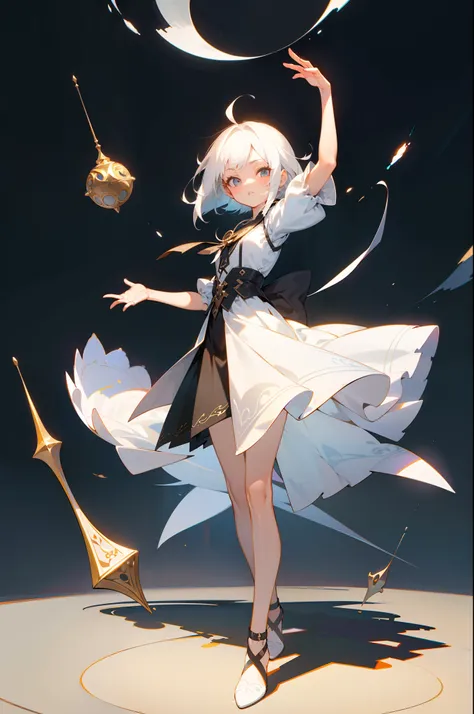 MKSKS style, (Very detailed background:1.0), (highly detailed back ground:1.0), 1girll, full_Body,,frontage，Masterpiece, Best quality, (1girll, Solo, Girl:1.2),，White hair,Best shadow,foods,Create magic,putting hand up，Arm raised，Raised Legs，Whole body dia...