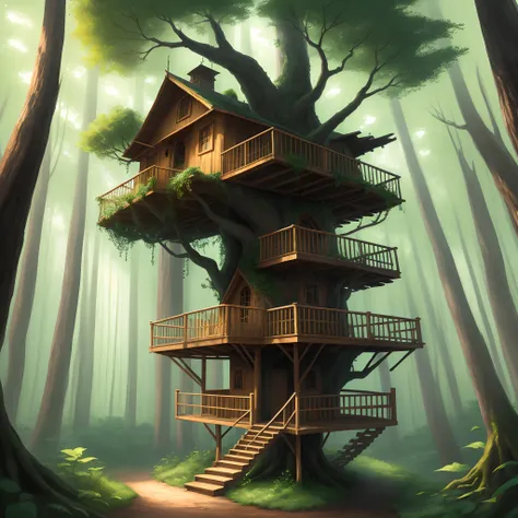 Girl forest tree house