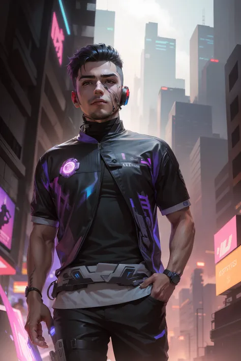 Change Background cyberpunk handsome boy . realistic face