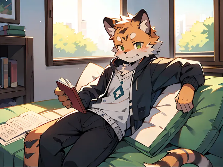 author：Jrjresq, author：Kirito,Masterpiece, Best quality, Perfect anatomy, author：K0bit0wani, author：Milk Tiger 1145, (author：Dex:0.3), Furry, coyote, Solo, Male, baggy clothes, Open clothes, Eau, Abs, holding book, Detailed background, music sheets, Leanin...