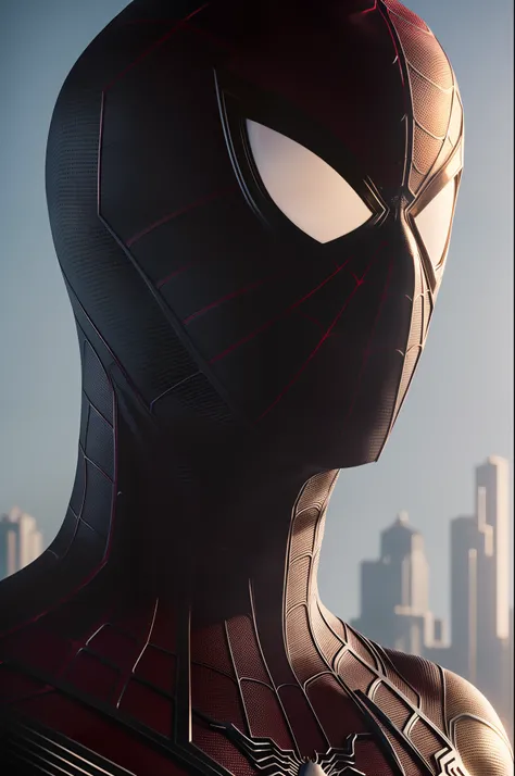 Thomas Stanley Holland as Spider-Man, vhs effect, beautiful elegant face, full body portrait, wearing stylish black spiderman armor, standard body, white skin (skin texture:1.2), intricate details, fine detail, super detail, ray tracing, subsurface scatter...