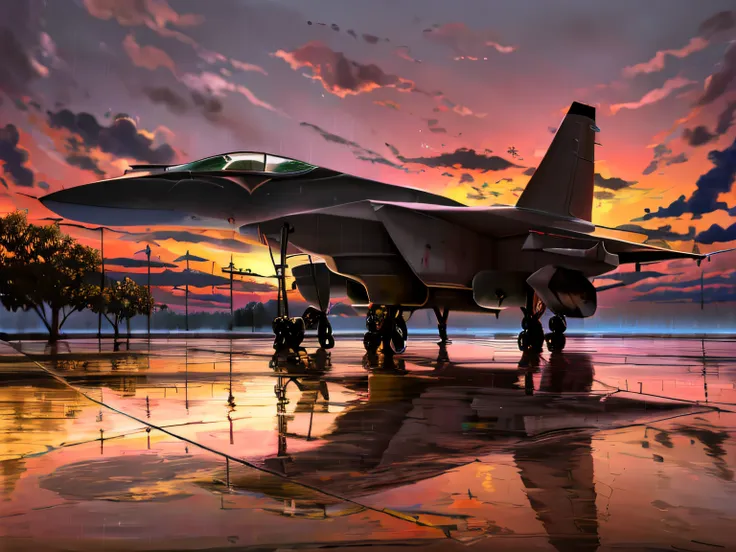 fighter jets, planes, planes, sunset, ground, rained，j-20