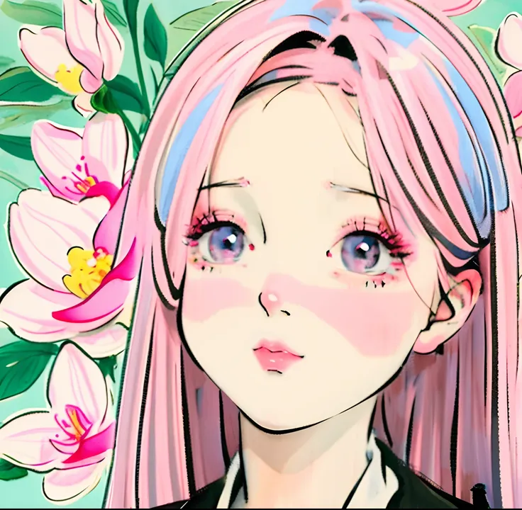 cartoon girl with pink hair holding a flower in her hand, girl with a flower face, cute natural anime face, soft anime illustration, cute kawaii girl, her face is a mauve flower, cartoonish cute, cute anime face, holding a flower, her face looks like an or...