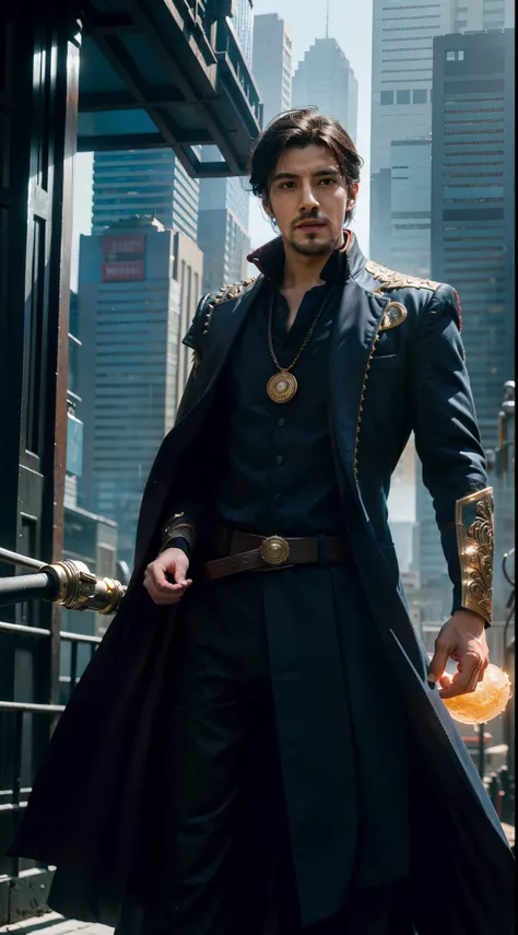 1 boy, a handsome Indian boy as Doctor Strange, standing, half body, cowboy shot, futuristic city, bright light, front lighting, daylight, outdoor, cinematic, 8k wallpaper