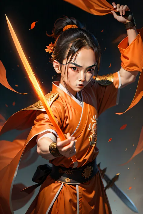 Xiu Xian Gu costume holds a sword orange robe