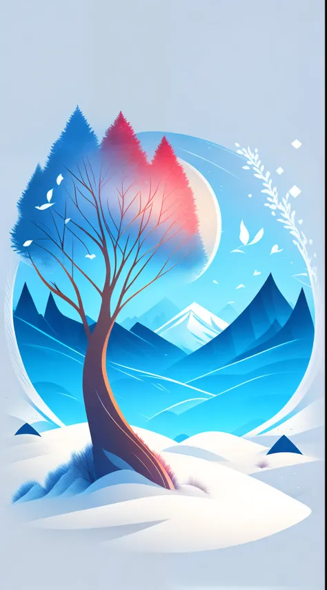 a spruice tree in a winter landscape, tshirt design, rzminjourney, vector-art