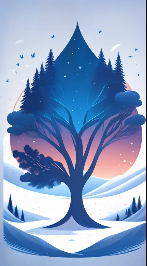 a spruice tree in a winter landscape, tshirt design, rzminjourney, vector-art