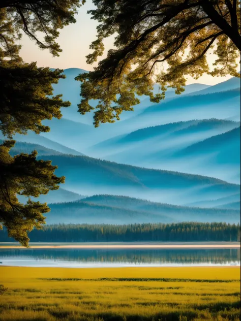 in the early morning，On the steppe，The tree，mont，lake，Clear，beautiful natural places，k hd