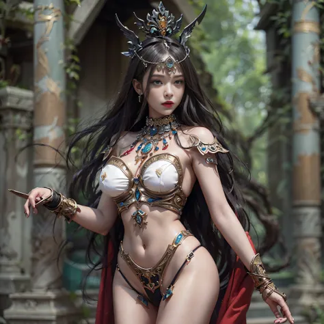 ((​masterpiece:1.4)、(top-quality:1.4)、(reallistic:1.7))、Beautiful girl strolling in the garden of fantastic ancient city、Sexy Daughter、Super beautiful girl、1girl in:1.4、Dress like a queen、Glossy luxury latex、Luxury Latex Bodysuit、By Luis Royo、age19、Super U...