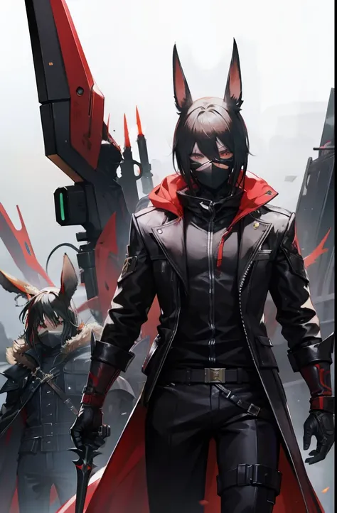 Final fantasy, machines, bunny boy, wearing mask, demon hunter clothes,