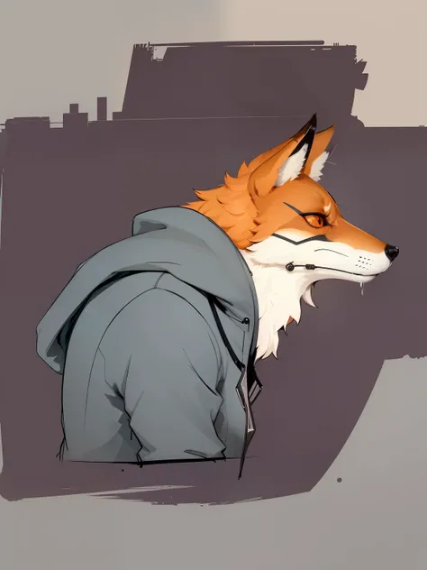 there is a drawing of a fox wearing a hoodie, an anthropomorphic cyberpunk fox, an anthropomorphic fox, anthropomorphic fox, an anthro fox, stylised fox - like appearance, digital fox, fox in a lab coat, stern looking fox in a lab coat, tonic the fox, port...