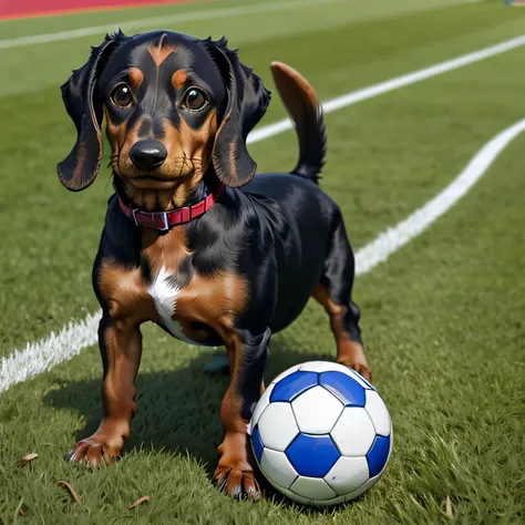 um dachshund jogando futebol e com oculos