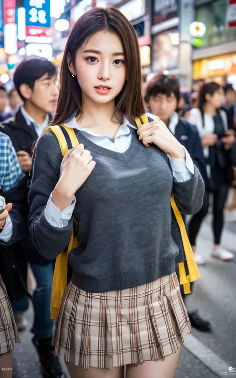 the Extremely Detailed CG Unity 8K Wallpapers、top-quality、ultra-detailliert、​masterpiece、realisitic、Photo Real、extremely detailed cute girl、18year old、(High school student in Japan uniform)、(((skirt lift by yourself)))、(Lifted by yourself)、panties on、panti...