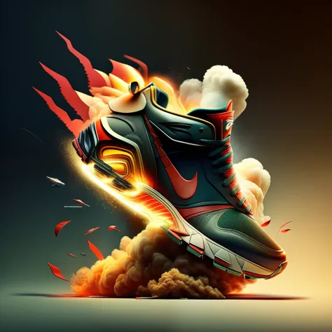 sapatoai, sneaker, nike, sapatilha, sapato, um par de sapatos com uma folha em cima, obra prima; behance hd, powerful explosions.