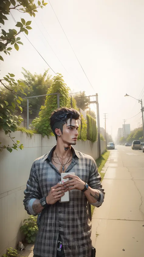 cyberpunk handsome boy ultra realistic with cat, --v 4