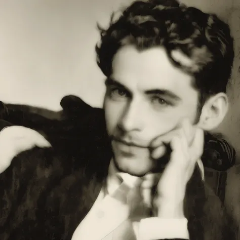 Arafed Foto en blanco y negro de un hombre con traje y corbata, inspirado por Eliseu Visconti, Egon Schiele!, Kafka, Egon Schiele y Max Ernst, por Elisha Visconti, edvard escher guay, inspirado por Austin Osman Spare, inspirado por Nikolai Ge, Lorenzo Vitt...